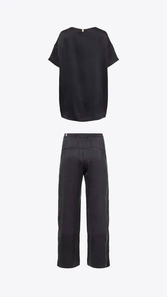 Washable Silk Tee Pant Set - Immersed Black