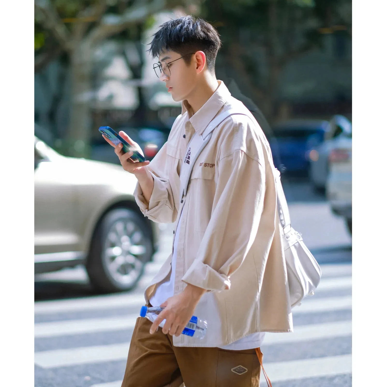 Wiaofellas  -   Japan fashion Cargo Shirts Outerwear Male Students Teenagers Maillard Wear Loose Leisure Long sleeve Top