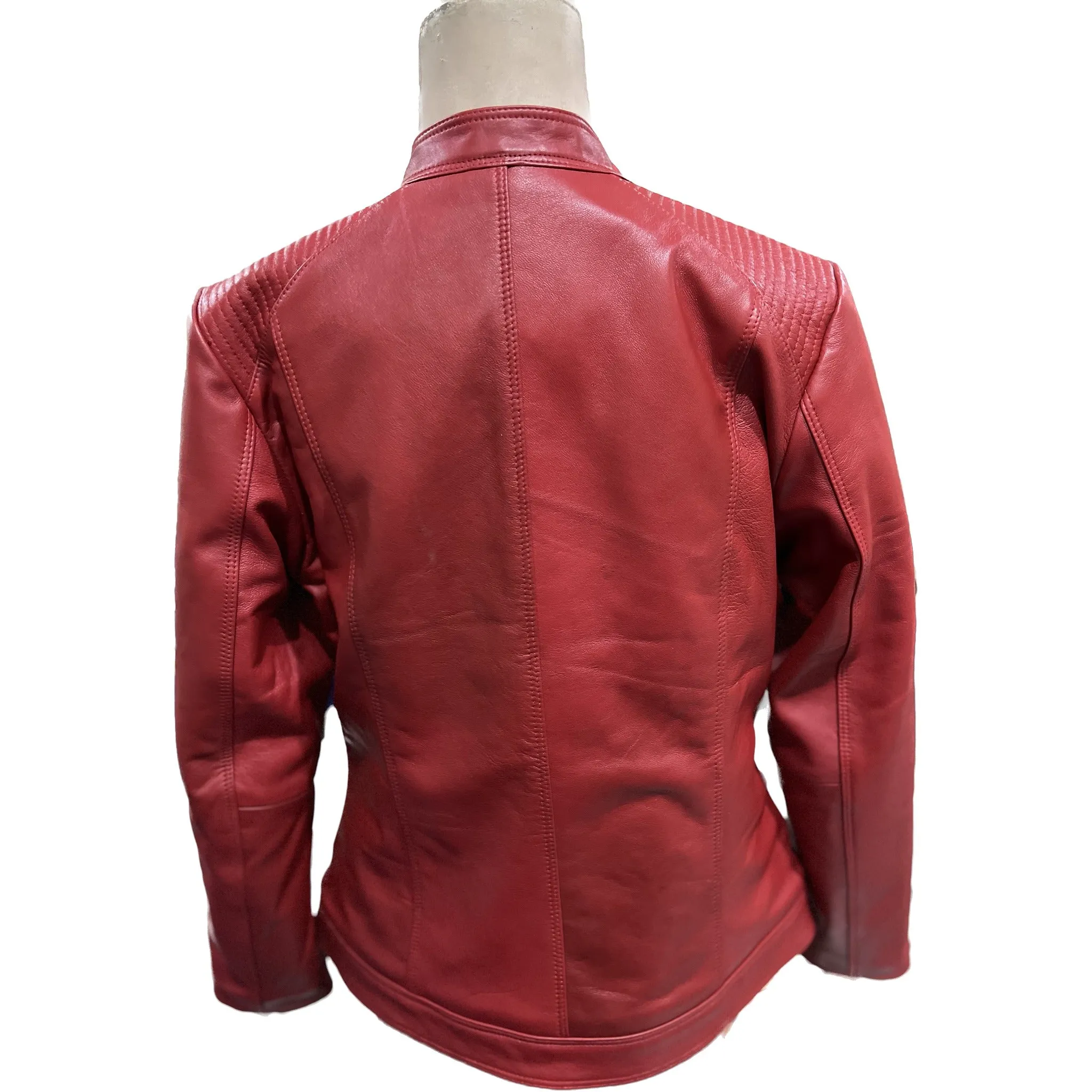 Women Lambskin Red Leather Bomber Jacket L2