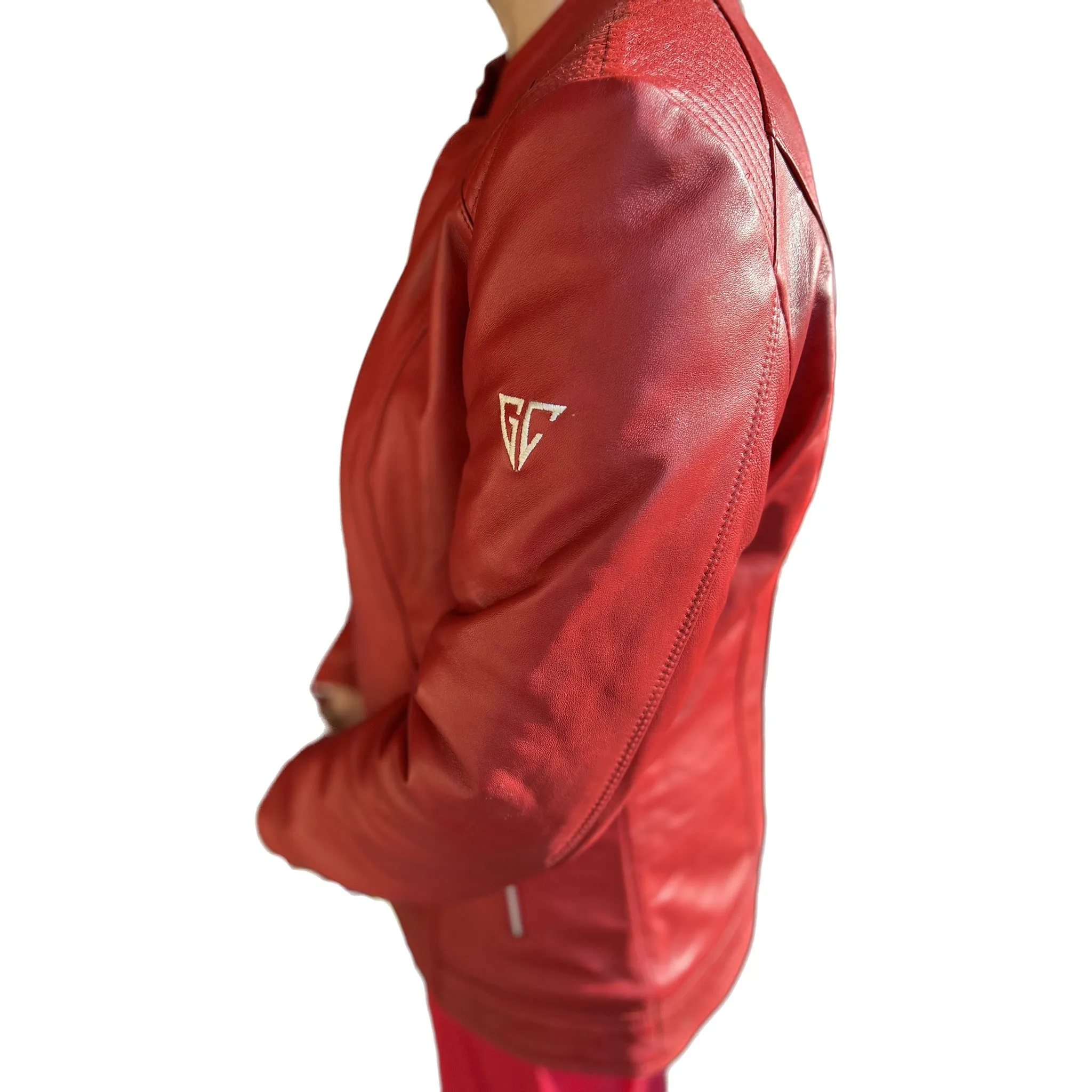 Women Lambskin Red Leather Bomber Jacket L2