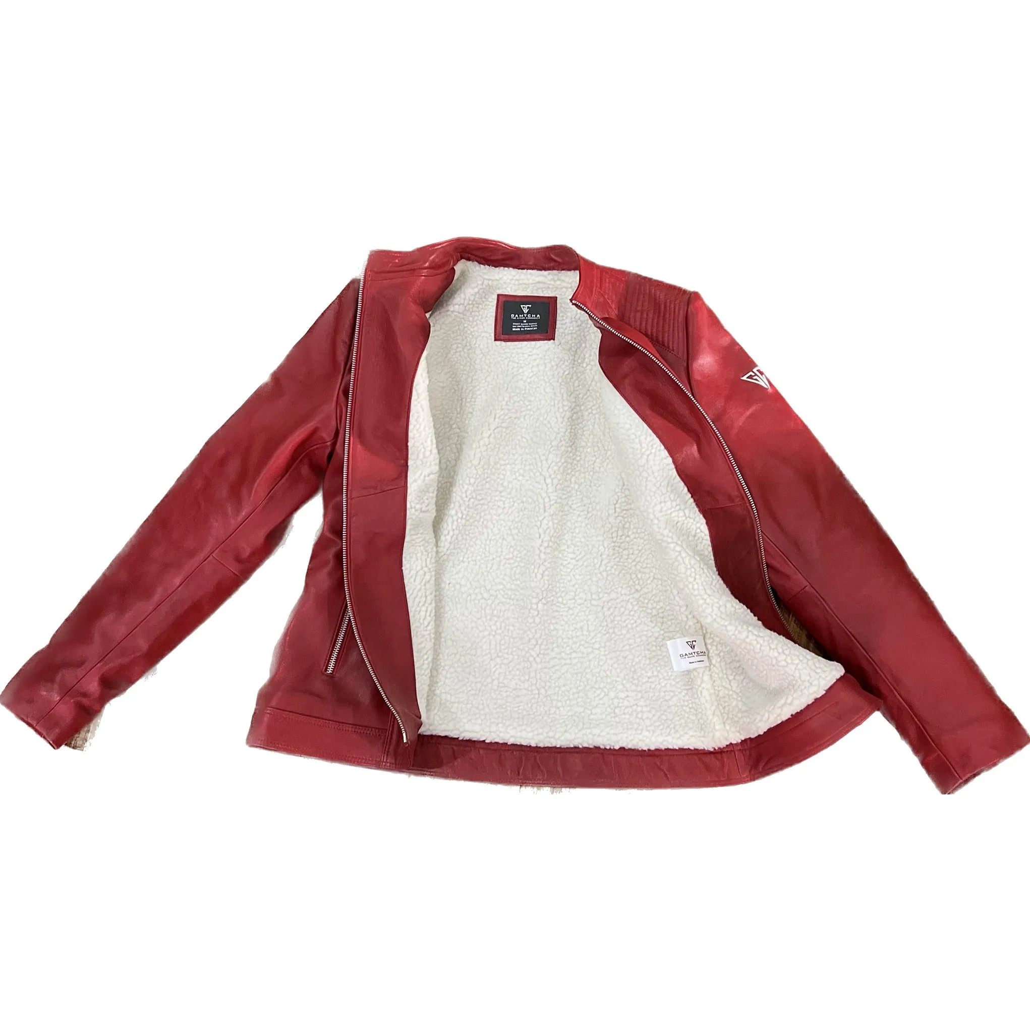 Women Lambskin Red Leather Bomber Jacket L2