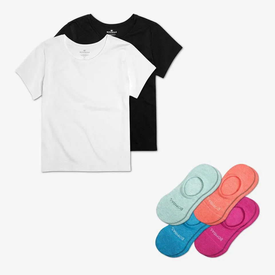 Women's Crew Neck T-Shirt & No Show Sock 6-Pack