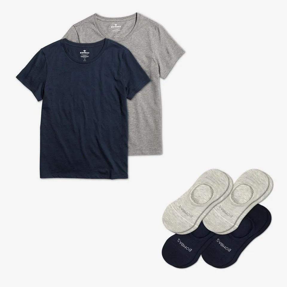 Women's Crew Neck T-Shirt & No Show Sock 6-Pack