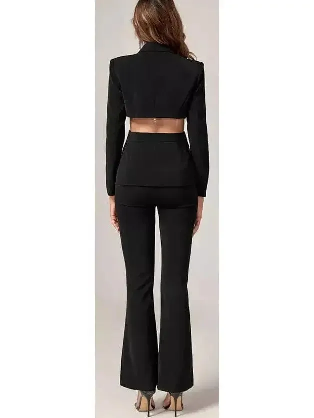 Women’s Crystal Embellished Cut-Out Blazer and Pant Suit