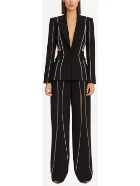 Women’s Crystal Embellished Cut-Out Blazer and Pant Suit