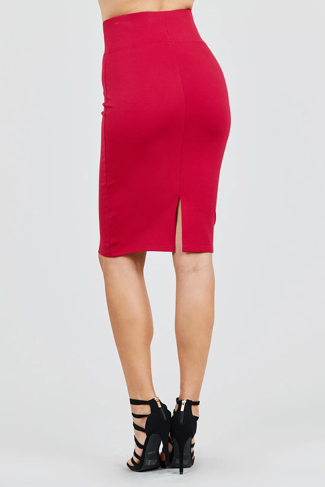 Women's Elastic Waist Stretch Slim Fit Midi Pencil Skirt (FWS1054)