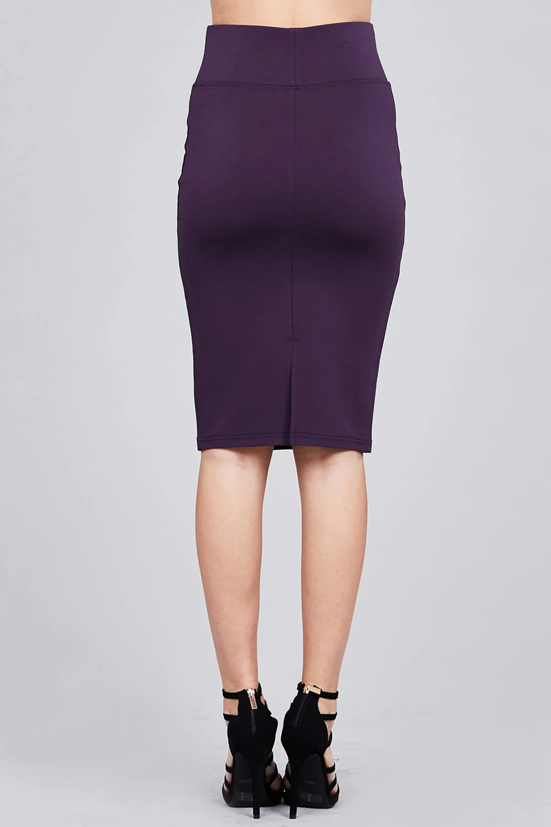 Women's Elastic Waist Stretch Slim Fit Midi Pencil Skirt (FWS1054)