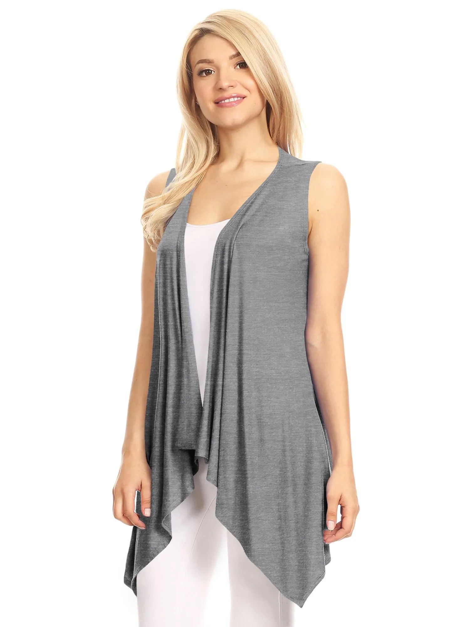 Women's Lightweight Sleeveless Solid Open Front Drape Vest Cardigan